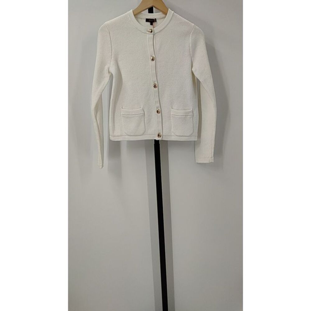Quince Cream/White Button-Front Knit Cardigan